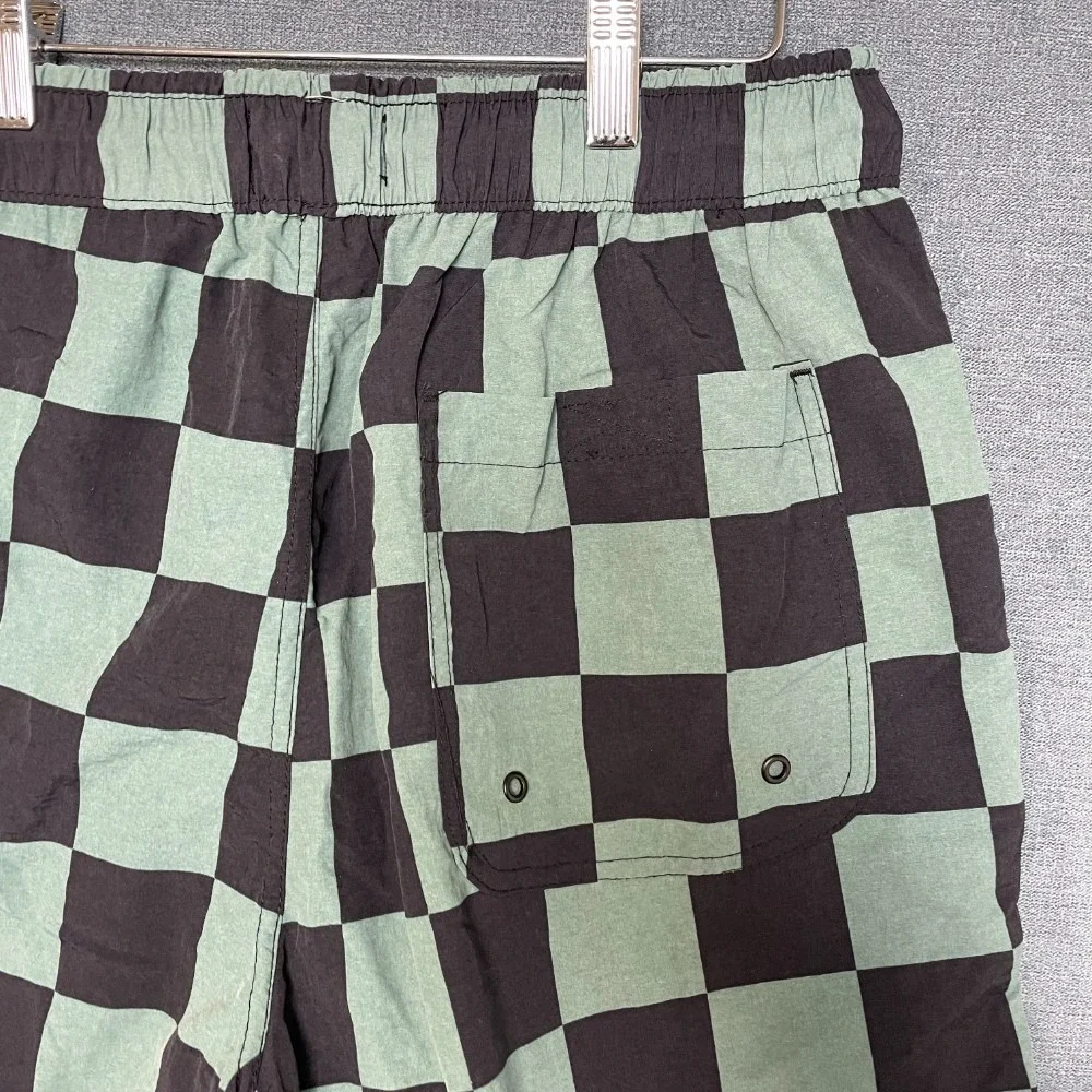 Forever 21 Board Shorts Mens Large Green Black Check Pockets Drawstring Waist